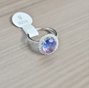 Stunning .925 sterling silver ring, lab created blue purple bi color Tourmaline